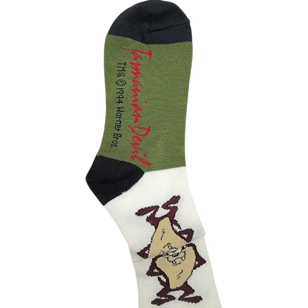 Vintage 1994 Looney Tunes Tasmanian Devil Taz Socks Mens 9-11 NWT White Green